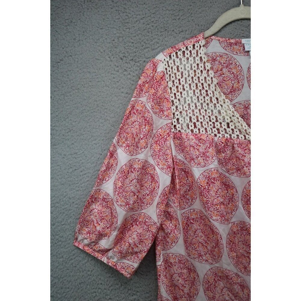 Calypso St Barth 3/4 Sleeve 100% Silk Tunic-Size Large-Crochet - Picture 5 of 10